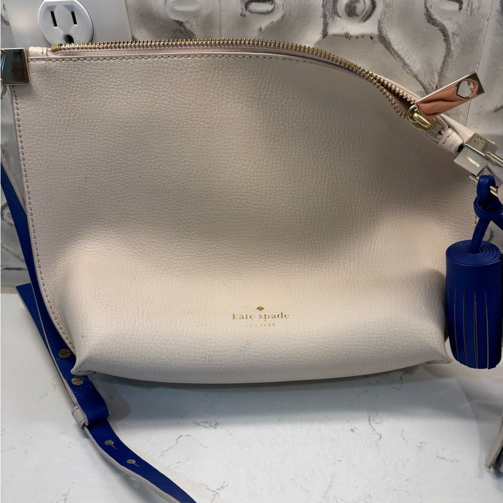 Kate Spade Cream and Blue Crossbody Bag with Tassel - Picture 2 of 8
